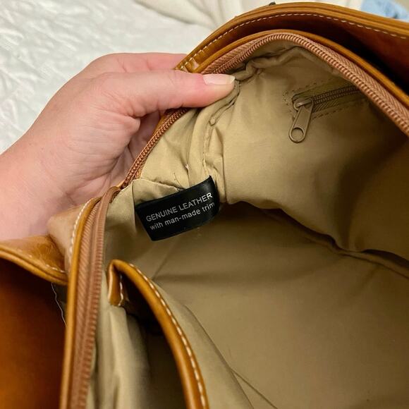 Vintage Gianni Bernini Glazed Leather Handbag Double Strap Caramel Brown Zipper - Picture 7 of 7